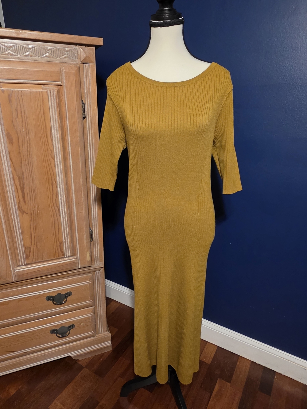Daily Ritual Mustard Ribbed Maxi Dress